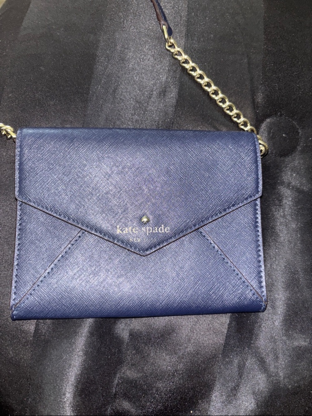 kate spade Bew York Navy Saffiano Leather Envelope Crossbody with Gold Chain